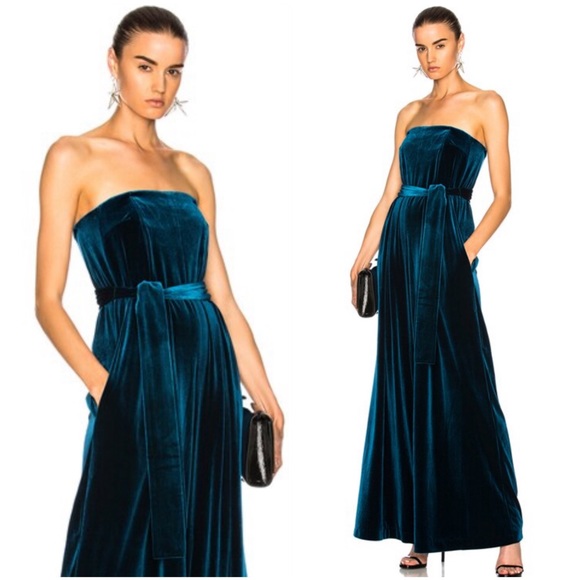 NICHOLAS JumpsuitVelvet Strapless Jumpsuit In Dark Teal